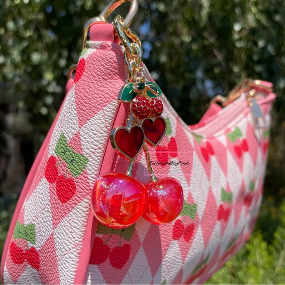 Red Cherry Bag Charm FortunateBagFinds Iridescent Glitter Cherries Purse Charm - Picture 10 of 12